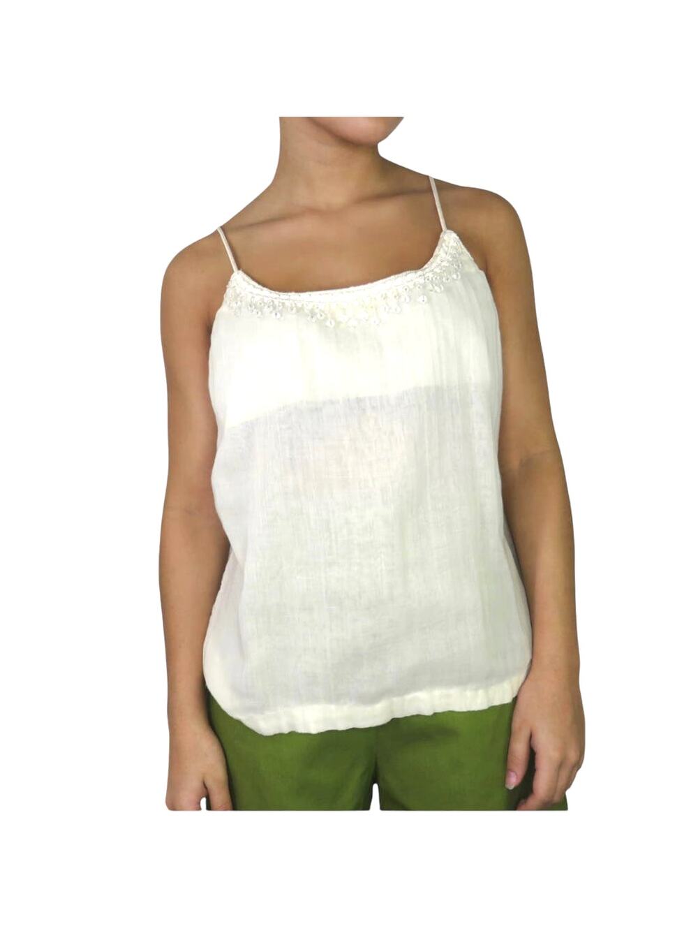 Vintage Fini Lignarolo Cream Beaded Linen Tank Medium Crunchy Granola Girl